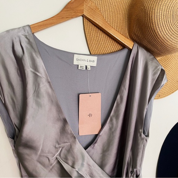 Anthropologie | BHLDN Sachin & Babi Roma Satin Wrap Dress Slate Grey Gray New 4 - Picture 13 of 15